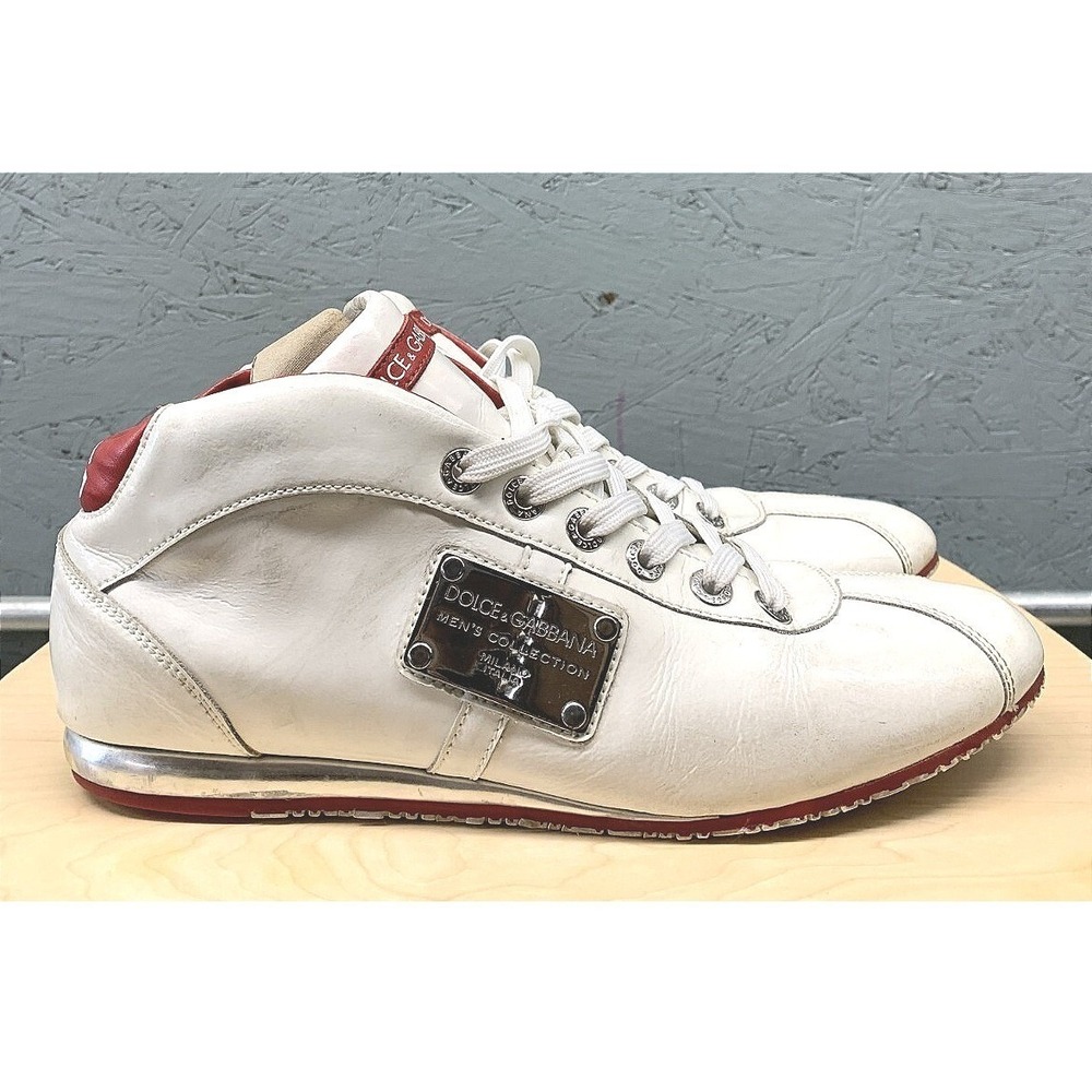 Dolce & Gabbana Logo Plate Mid Top Sneakers Mens 7.5 White Y2K Designer